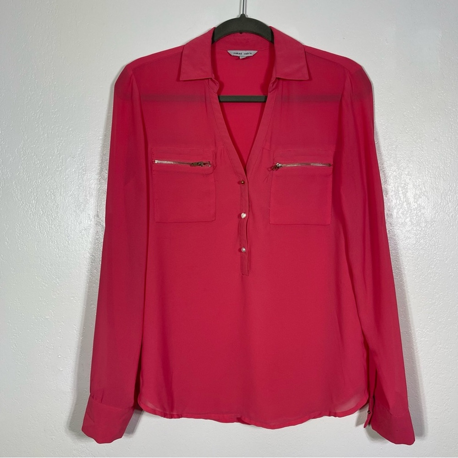 Naked Zebra, Coral Pink Long Sleeve Blouse. Size Medium. Excellent Condition!